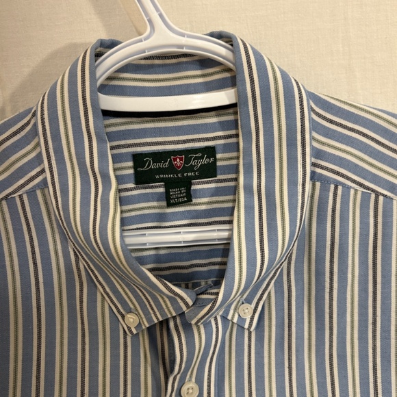 Men's Short Sleeve Casual Button Down Blue Striped Shirt by David Taylor XL - Picture 4 of 5